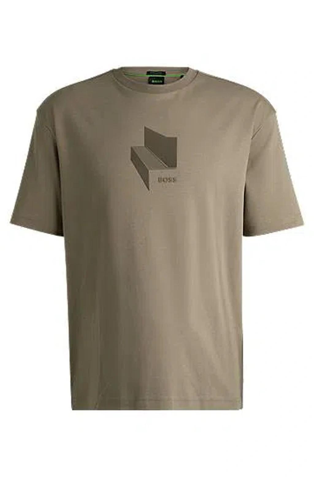 Relaxed-fit T-shirt In Interlock Cotton With Gloss Artwork In Open Green Product Image