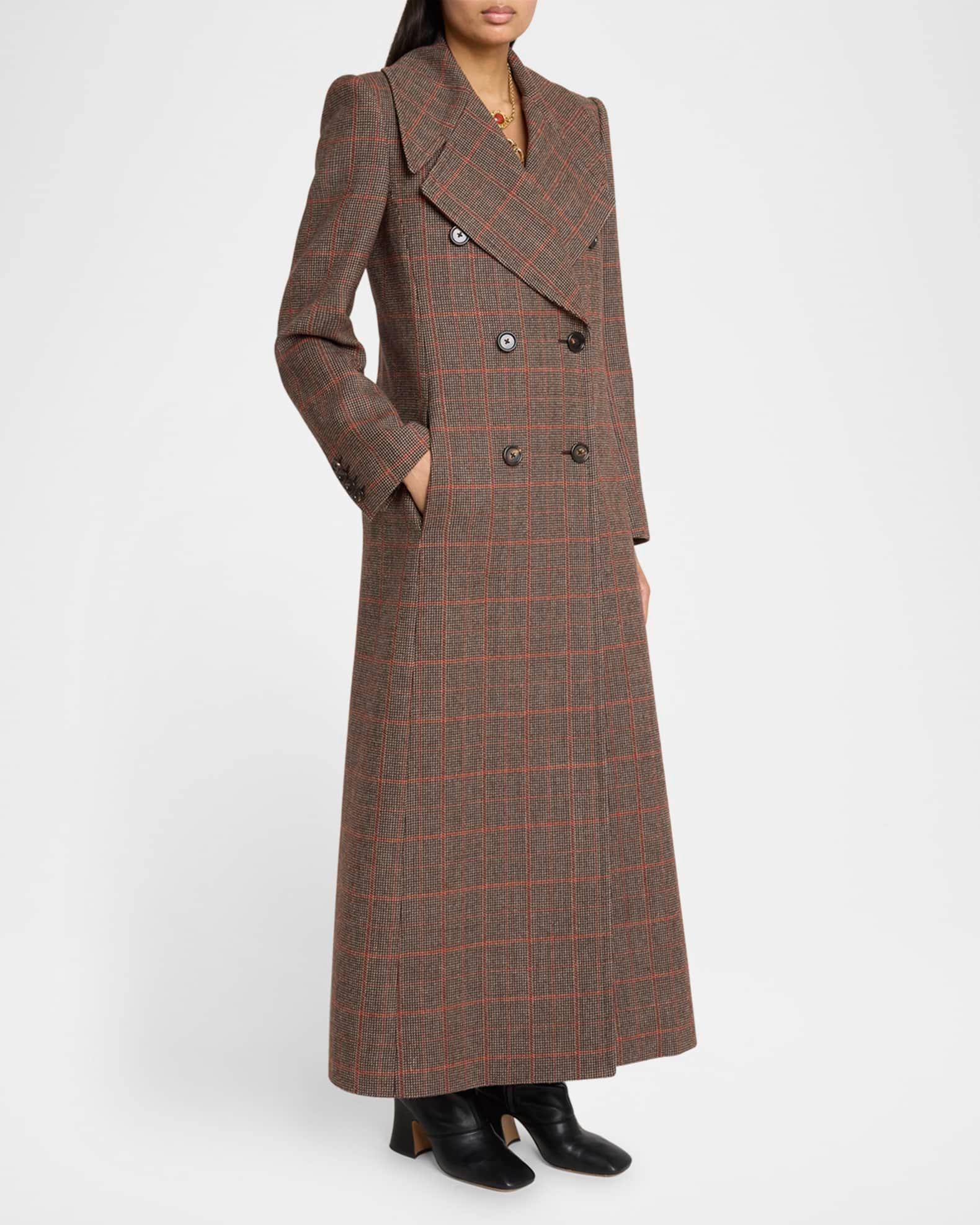 Plaid Double-Breasted Long Coat Product Image