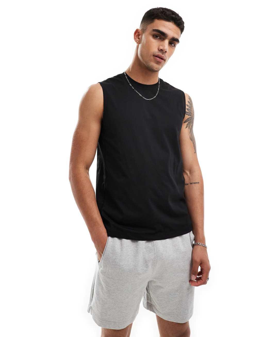 ASOS 4505 slim fit performance tank top with quick dry fabric in black Product Image