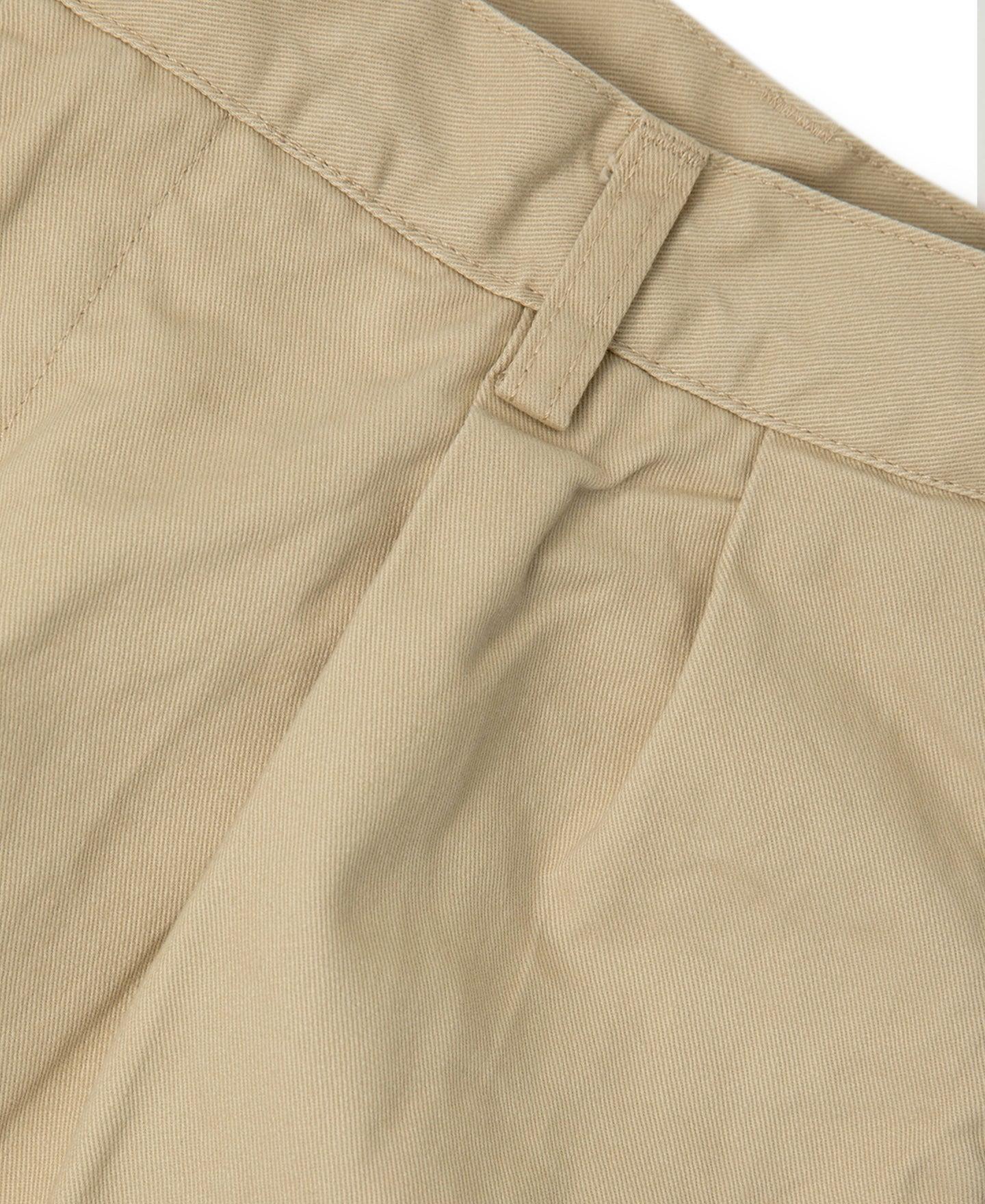 1930s IVY Style Double Pleated Chino Trousers - Khaki Product Image