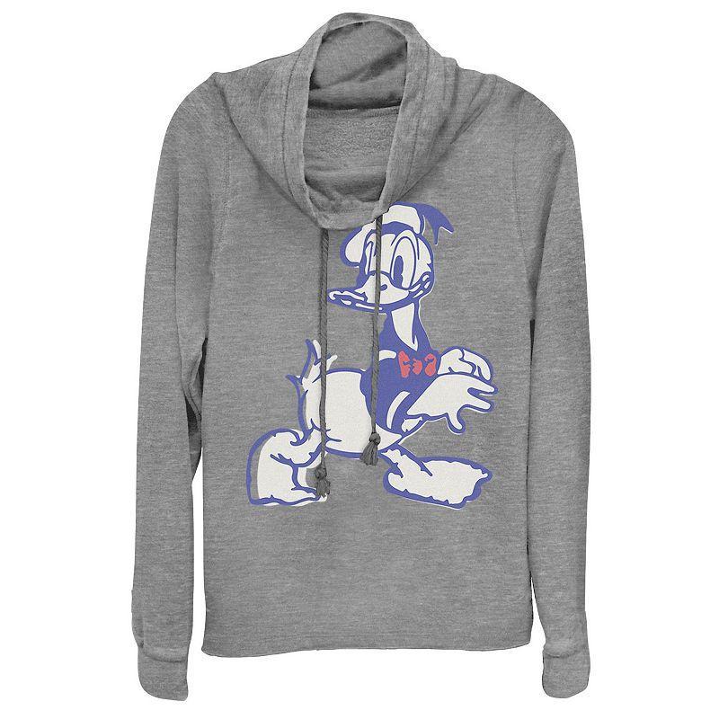 Disney Donald Duck Juniors Vintage Graphic Cowlneck Graphic Lightweight Long Sleeve, Girls Gray Grey Product Image