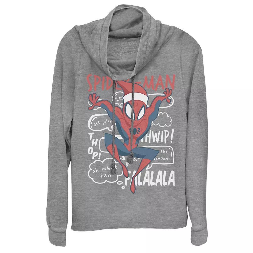 Juniors' Marvel Spider-Man Santa Holiday Doodles Cowlneck Graphic Lightweight Long Sleeve, Girl's, Size: XXL, Gray Grey Product Image