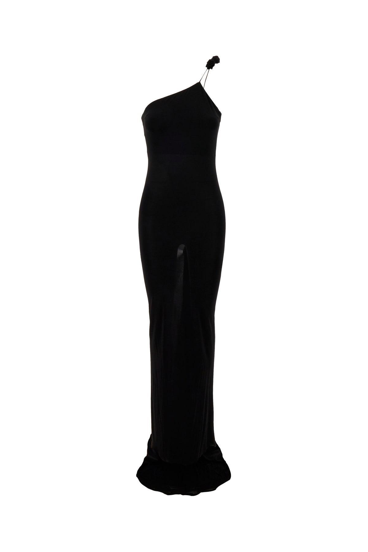 MAGDA BUTRYM Black Rosette Stretch Viscose One-shoulder Dress Product Image