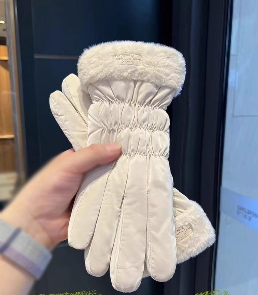 Bear Applique Faux Fur Touchscreen Gloves Product Image