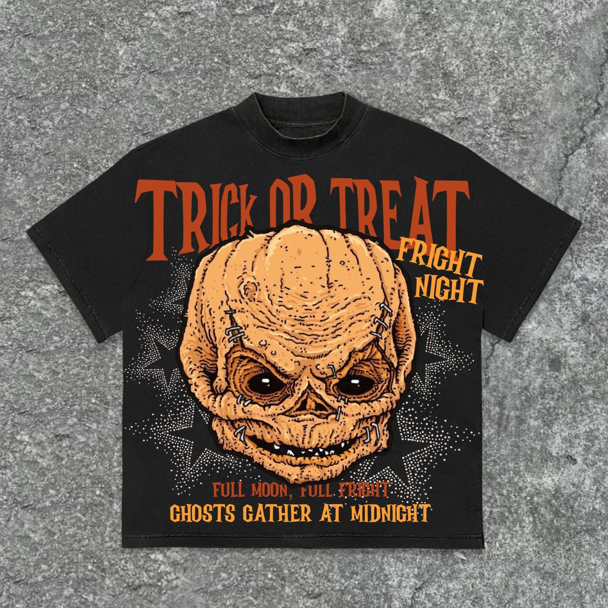 Sopula Halloween Trick Or Treat Fear Pumpkin Graphics Cotton T-Shirt Product Image