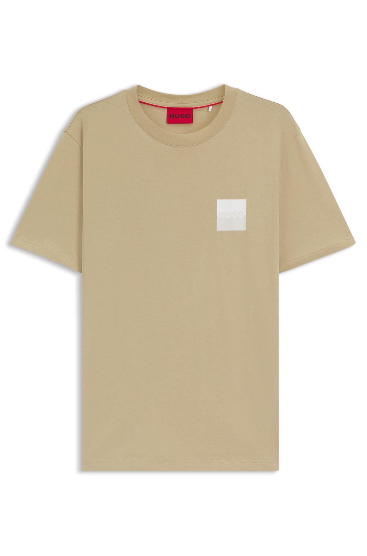 HUGO - Cotton-jersey T-shirt with curved-logo print - Beige Product Image