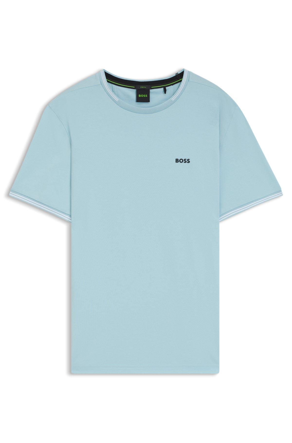 Stretch-cotton T-shirt with stripes and logo Product Image