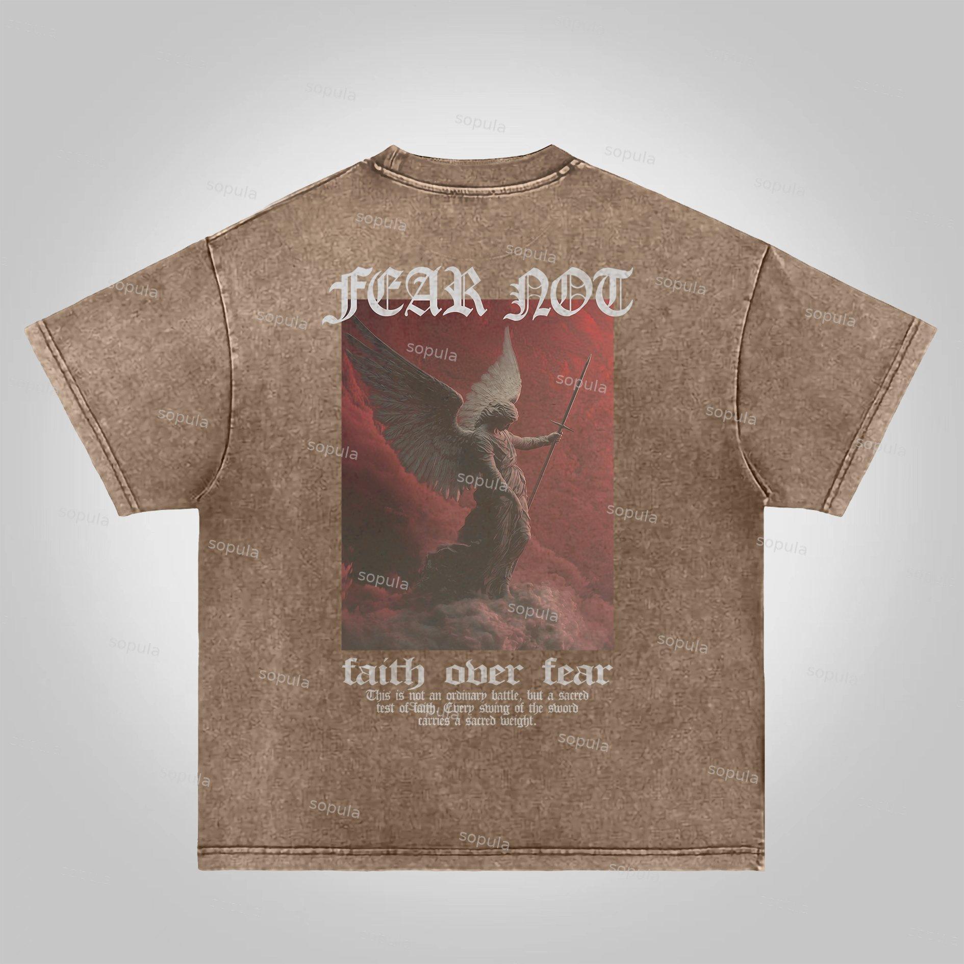 Sopula Fear Not-faith Over Fear Print Graphic Acid Washed T-shirt Product Image