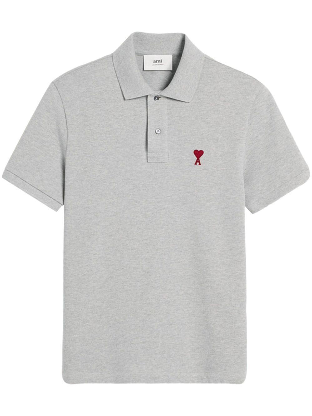 AMI ALEXANDRE MATTIUSSI Ami De Coeur Organic-cotton Polo Shirt In Grey Product Image