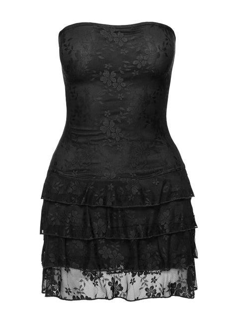 So Gorgeous Strapless Frill Romper Black Tall Product Image