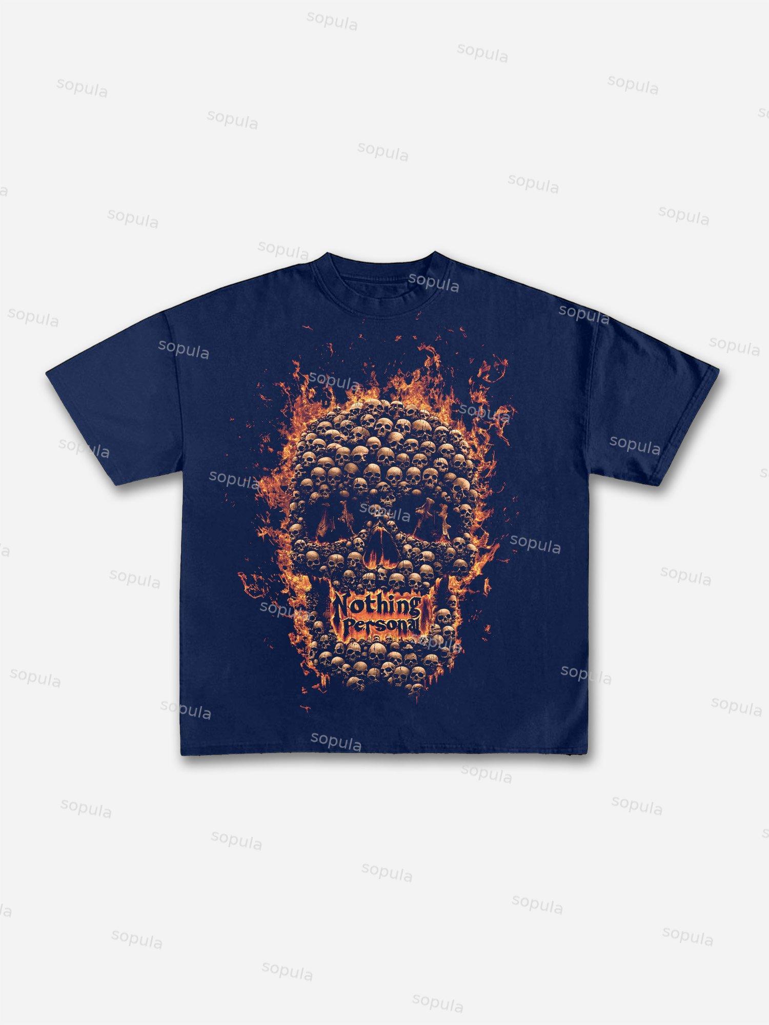 Flaming Skull Graphic Cotton T-shirt Product Image