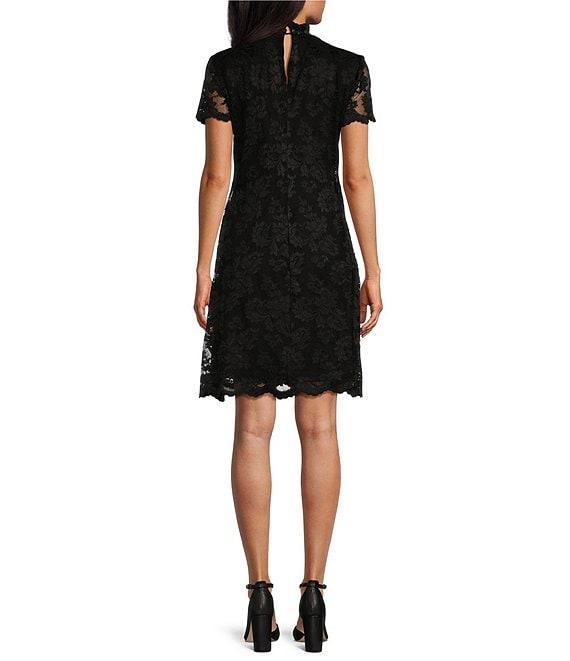 Marina Scalloped Lace Mock Neck Short Sleeve Sheath Dress Product Image