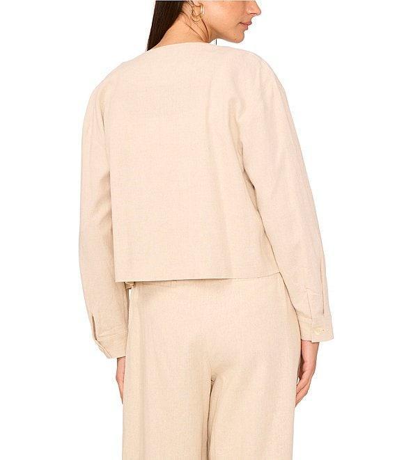 Vince Camuto Open Neck Long Sleeve Double Pocket Button Front Cropped Jacket Product Image