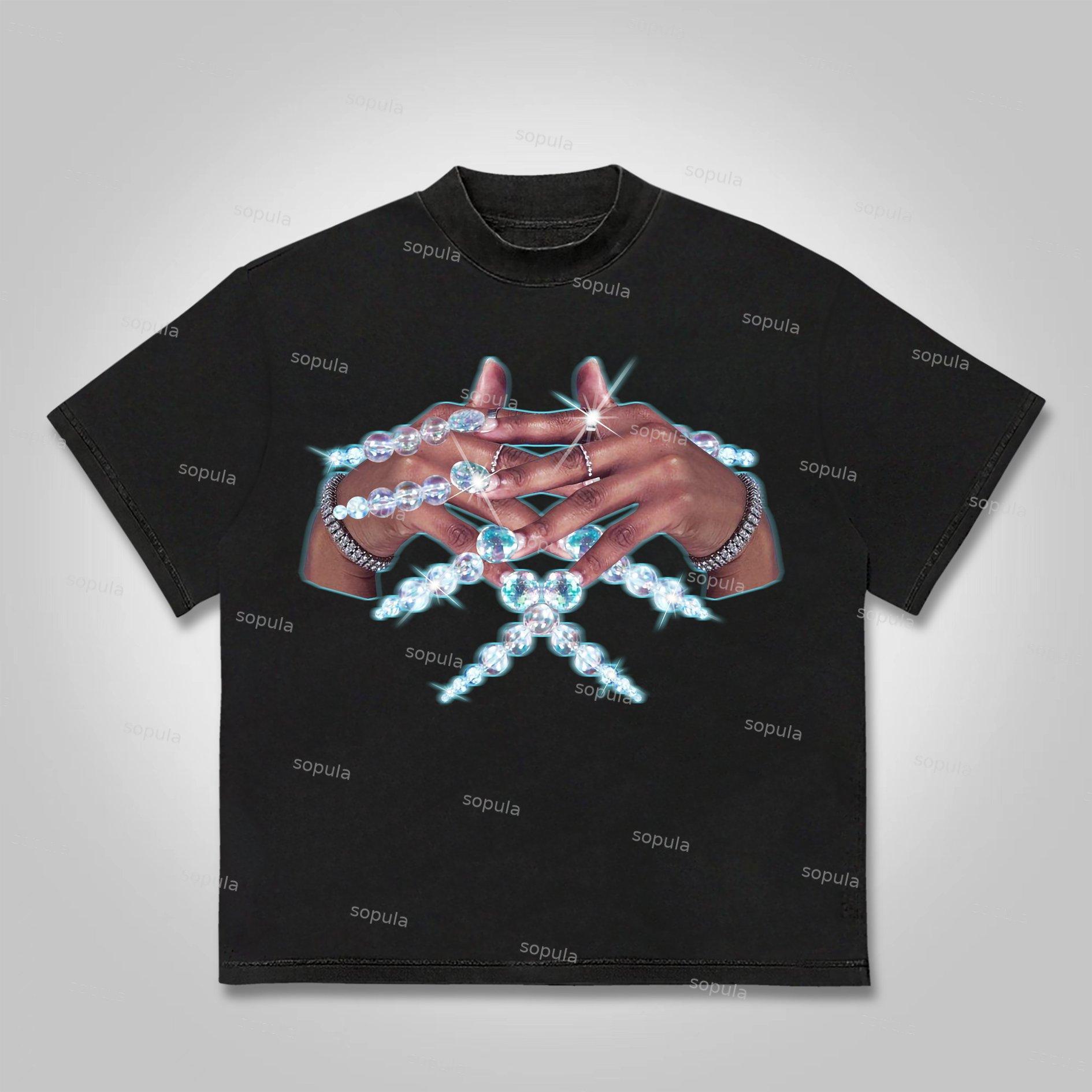 Sopula Jewelry Sparkle Finger Graphic Print Cotton T-shirt Product Image