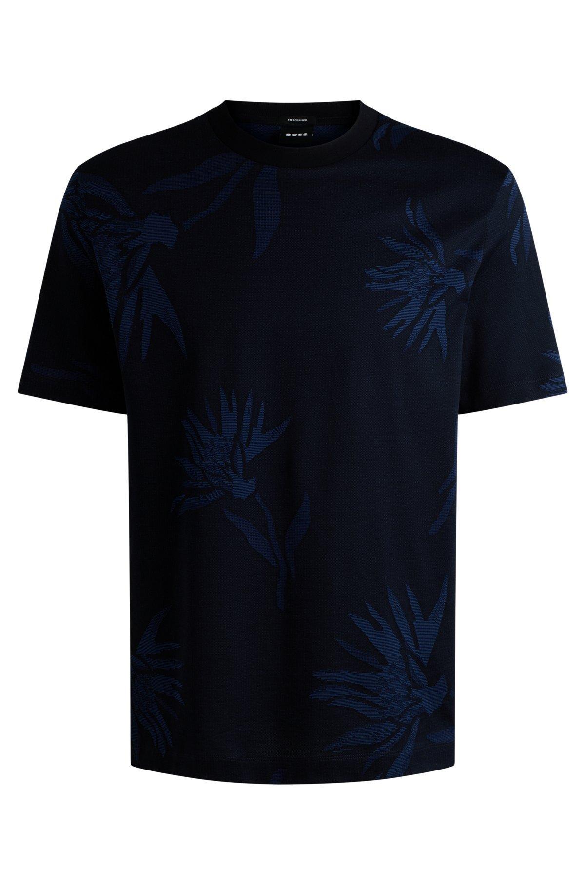 BOSS - Geometric-jacquard T-shirt in mercerized cotton - Dark Blue Product Image