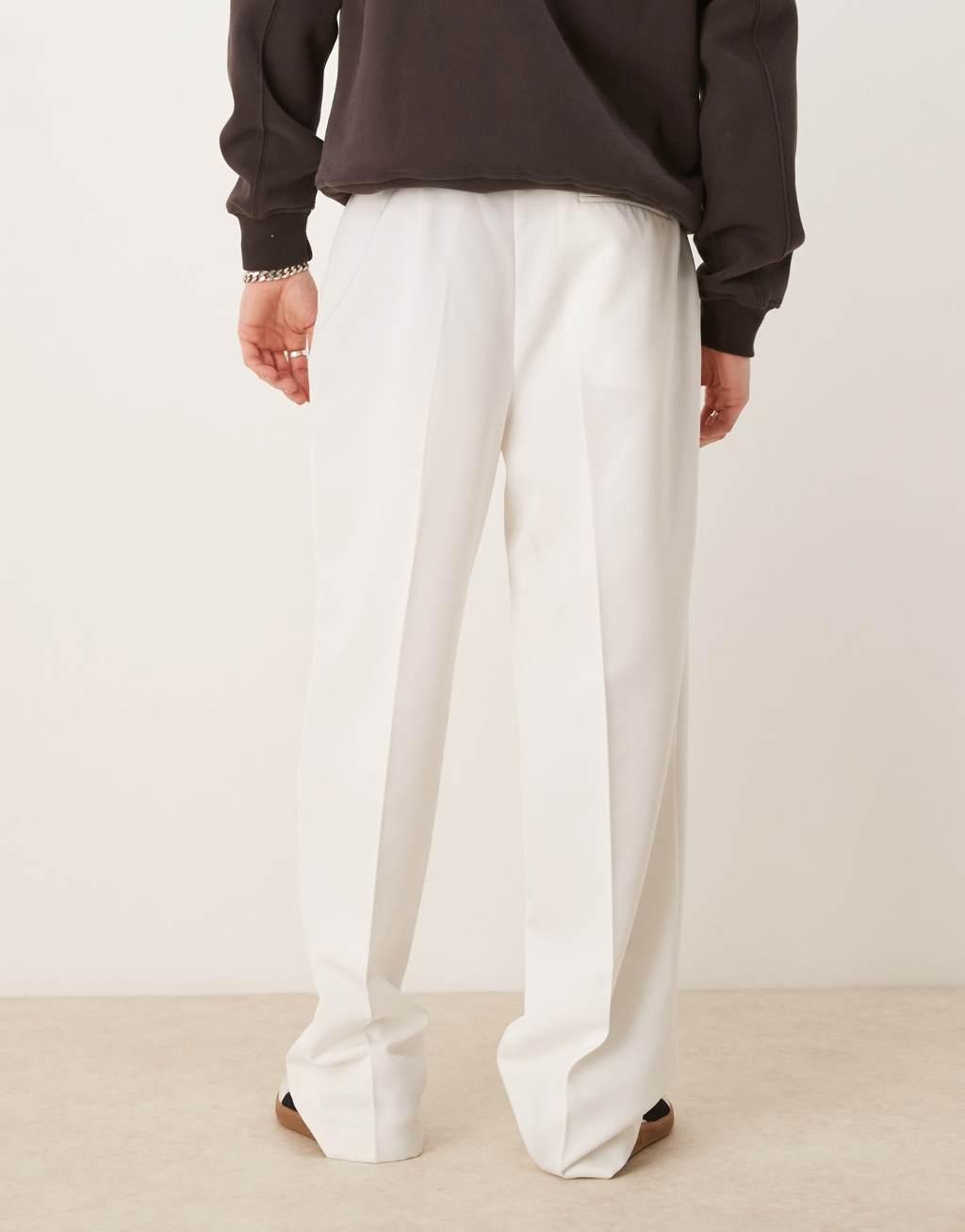 ASOS DESIGN smart wide leg pants with front pleat in white Product Image