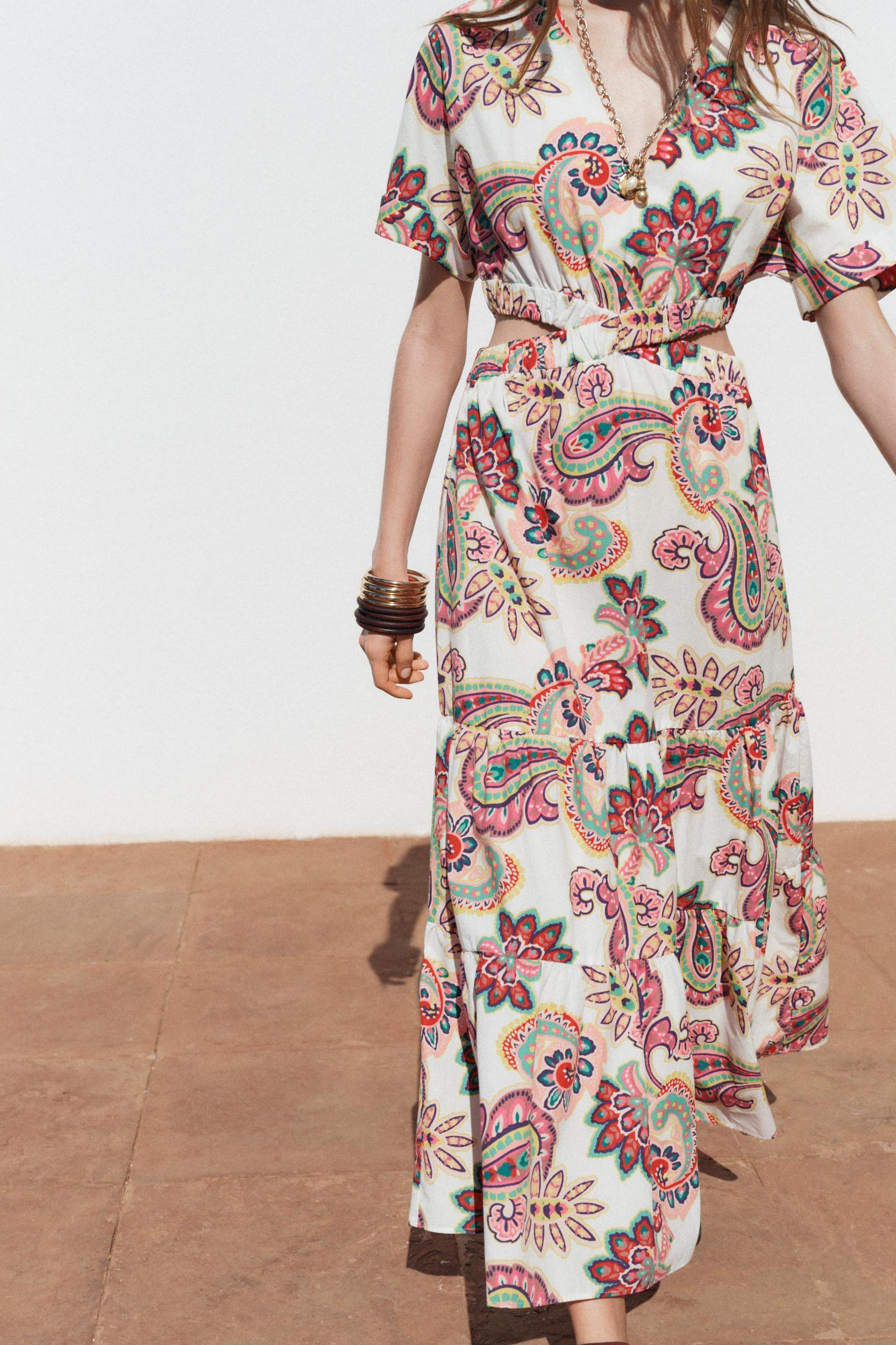 CUT OUT PRINTED POPLIN DRESS Product Image