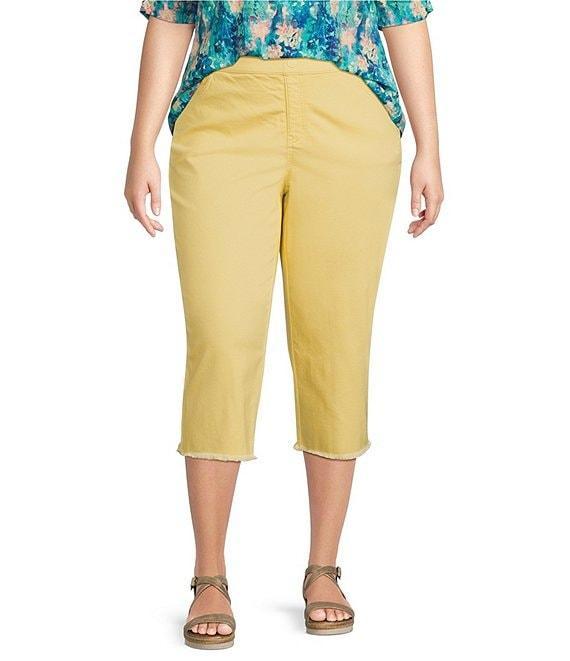 Intro Plus Size Straight Slim Leg Frayed Hem Capri Pull-On Pants Product Image
