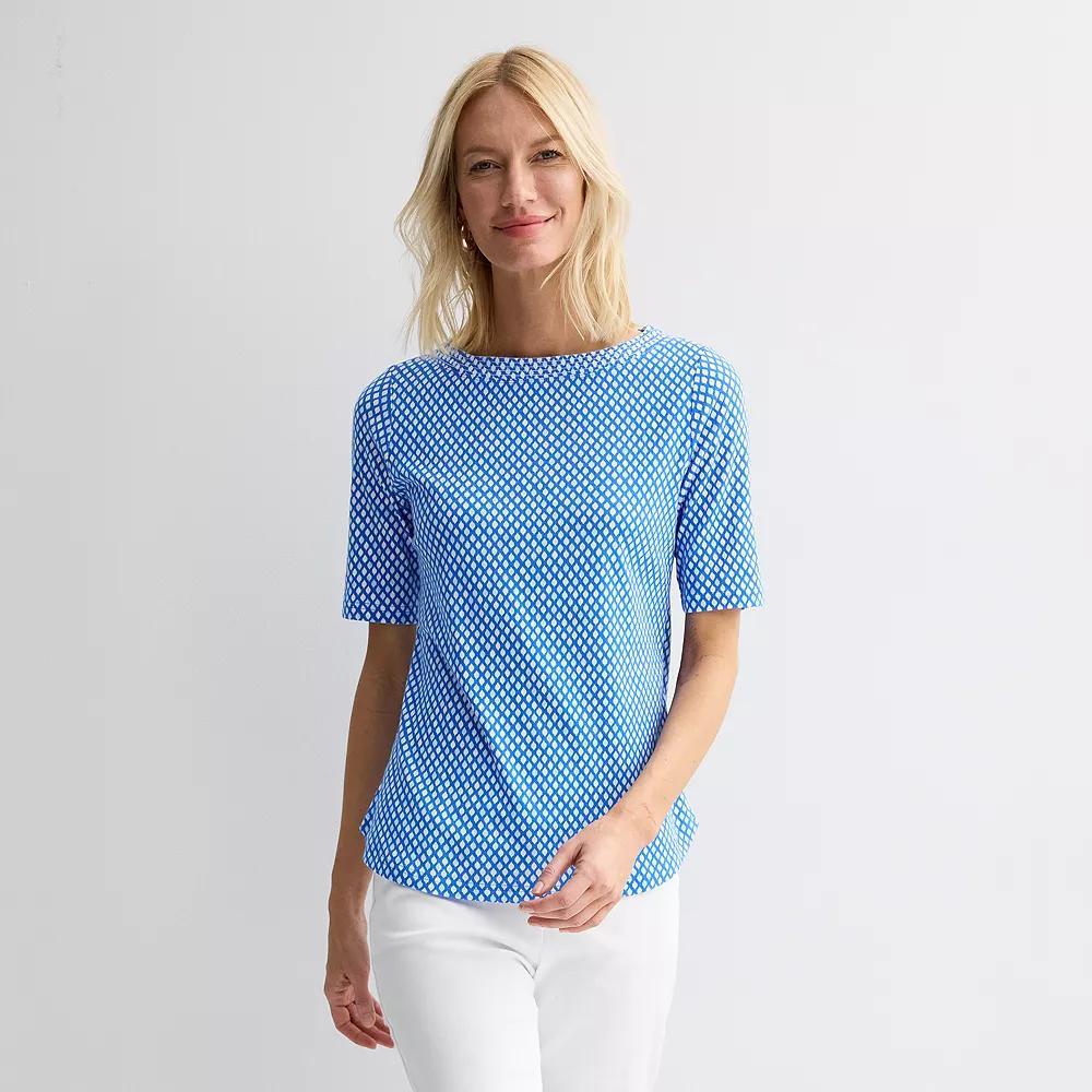 Women's Croft & Barrow® Stitched Bateau Top, Size: Large, Blue Tiny Geo Product Image