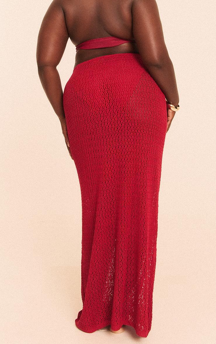 Plus Burgundy Crochet Maxi Beach Skirt Product Image