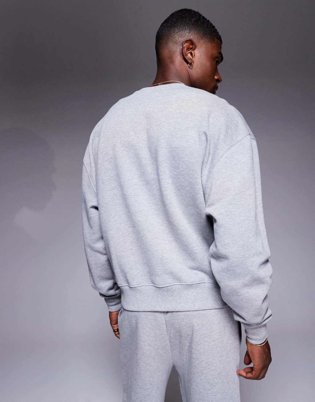 ASOS 4505 cropped boxy cotton training sweatshirt with quick dry finish in gray heather Product Image