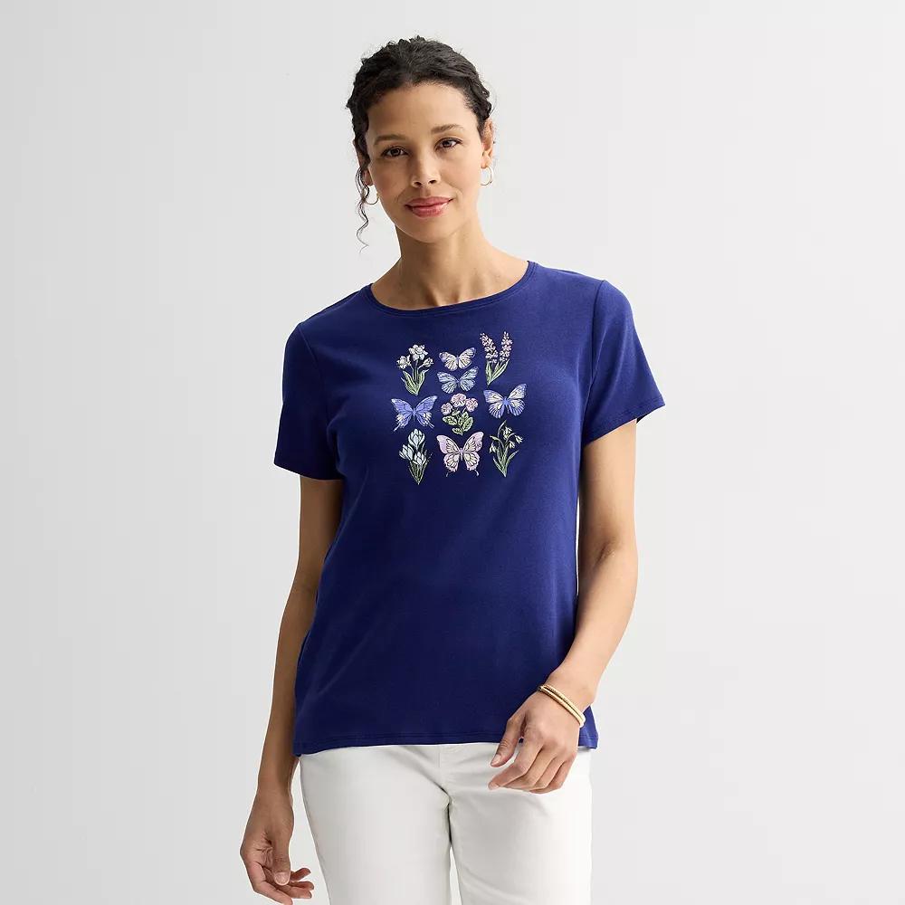 Women's Croft & Barrow® Essential Crewneck Tee, Size: Medium, Blue Butterfly Graphic Product Image