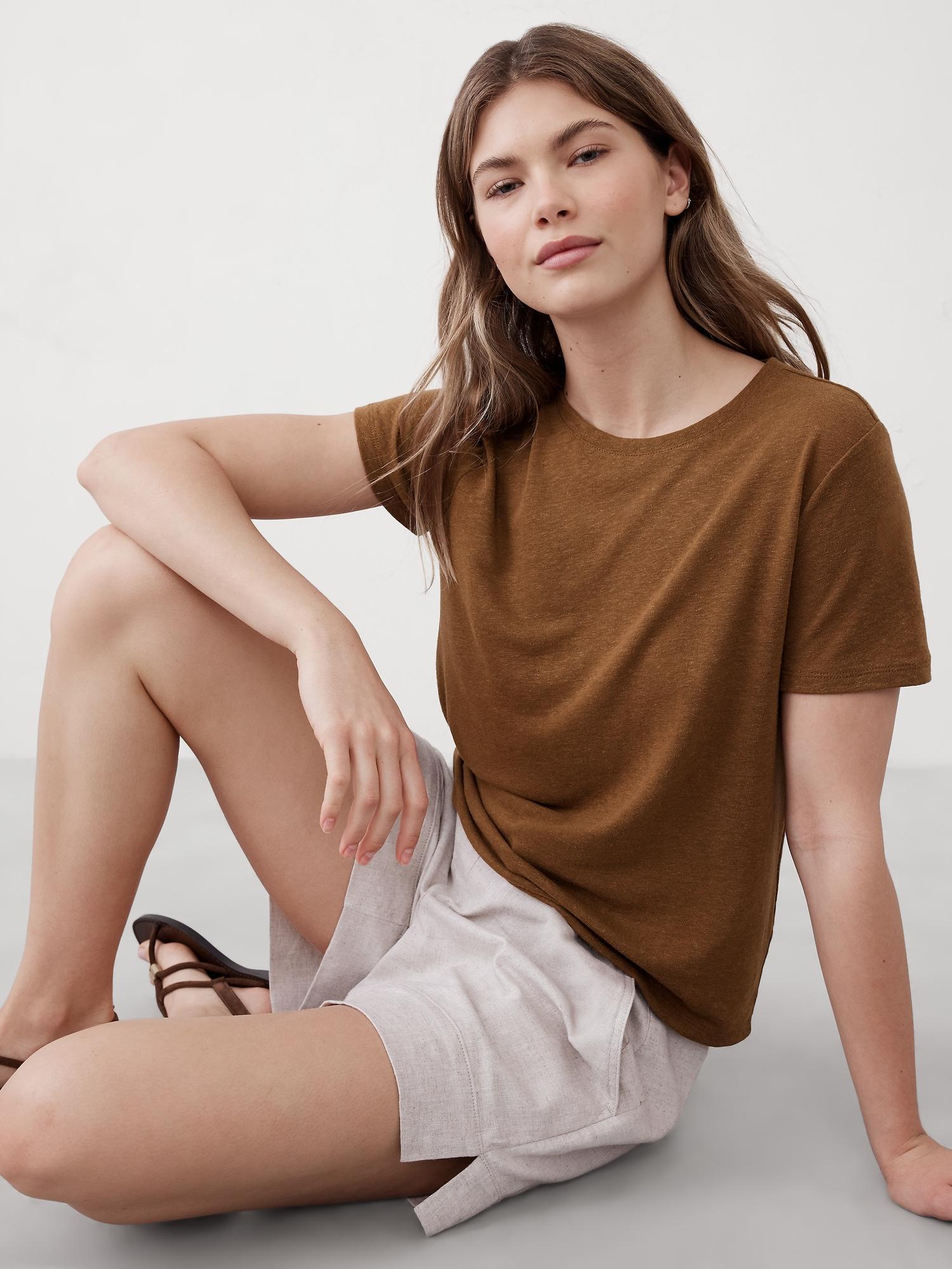 Linen-Blend Crew-Neck Top Product Image