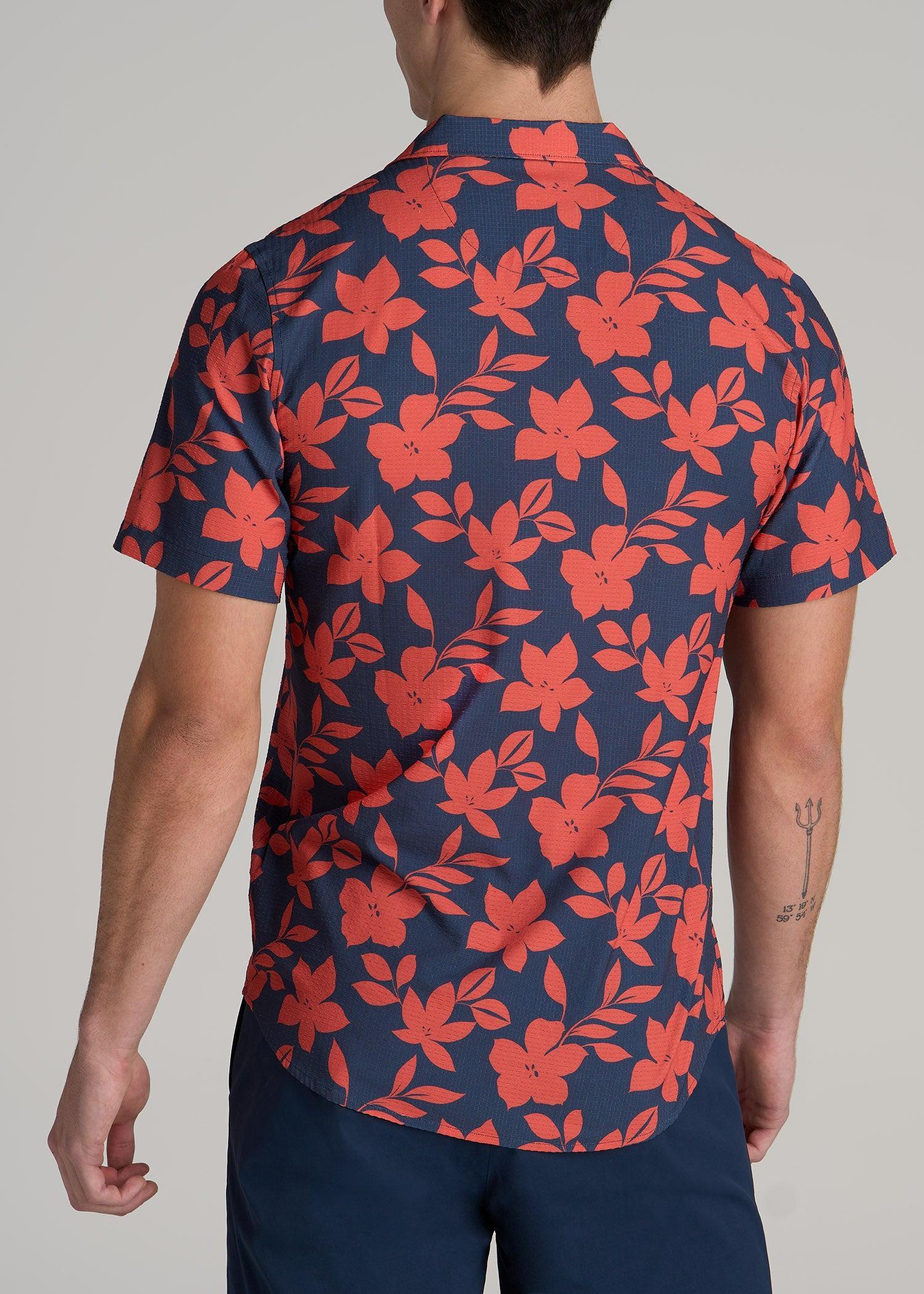 Coastal Perforated Tall Men's Polo Shirt in Storm and Orange Hibiscus Product Image