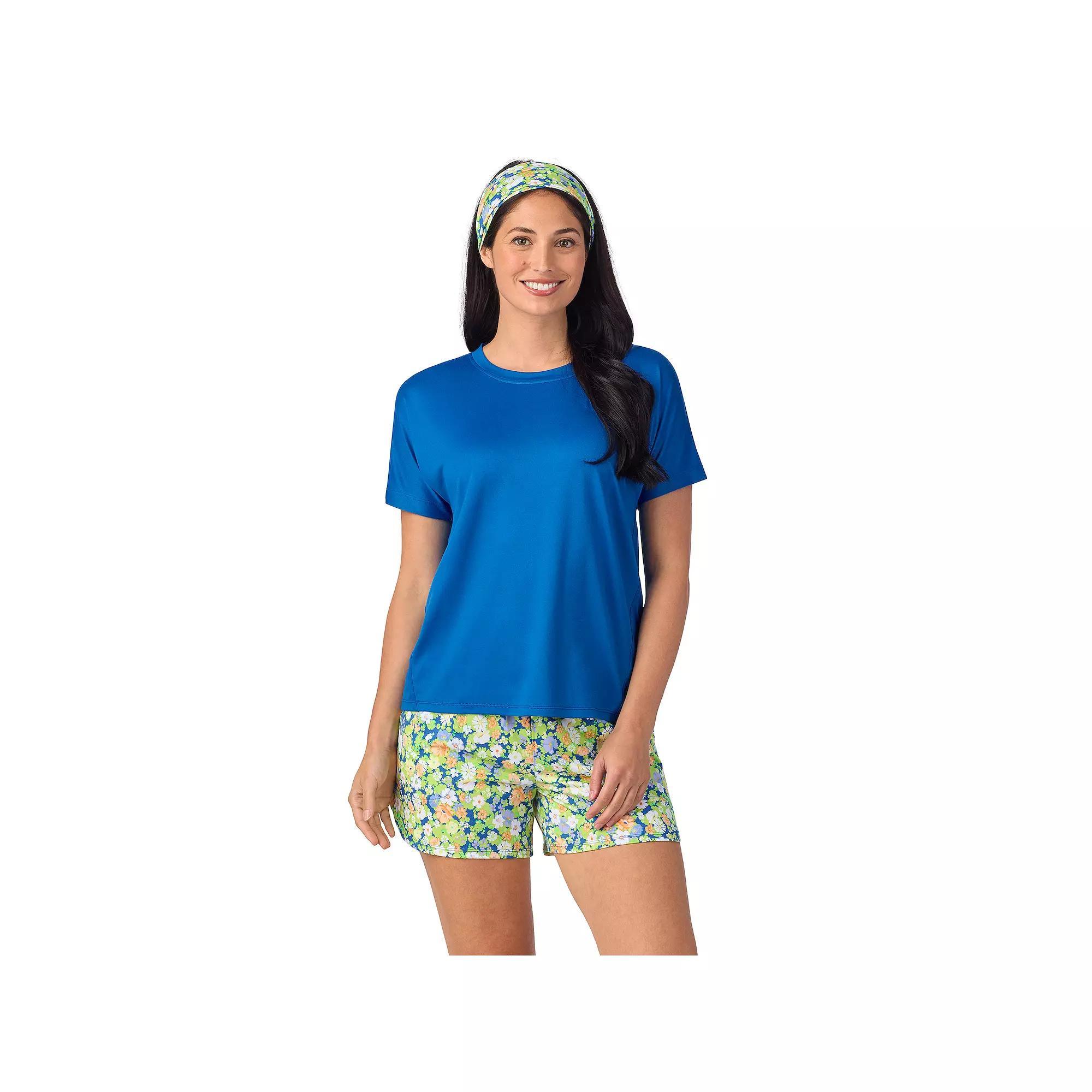 Women's Cuddl Duds® Short Sleeve Pajama Top & Pajama Shorts Set with Matching Headband, Size: XL, Blue Ditsy Product Image