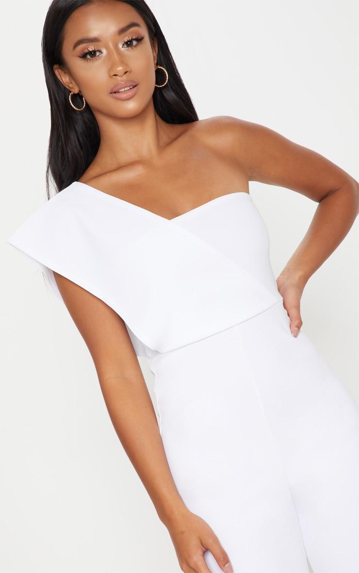 Petite White One Shoulder Drape Jumpsuit Product Image