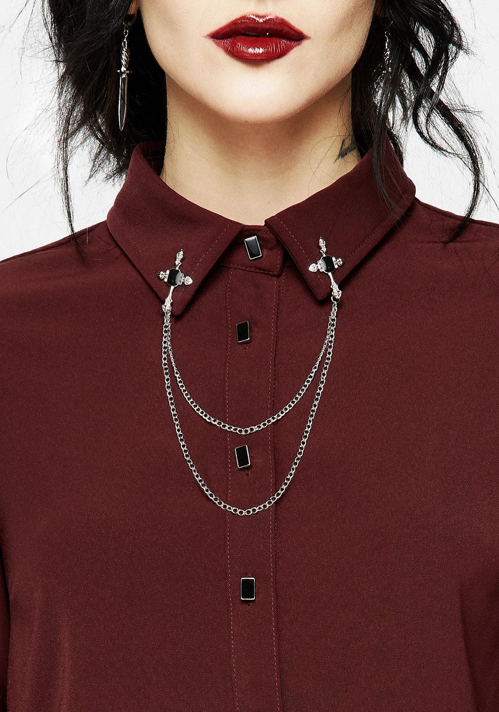 Resurrection Cross Chain Collared Crop Shirt Product Image