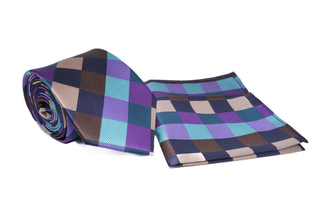 Multi Color Cross Check Pattern Tie and Pocket Square Set Product Image