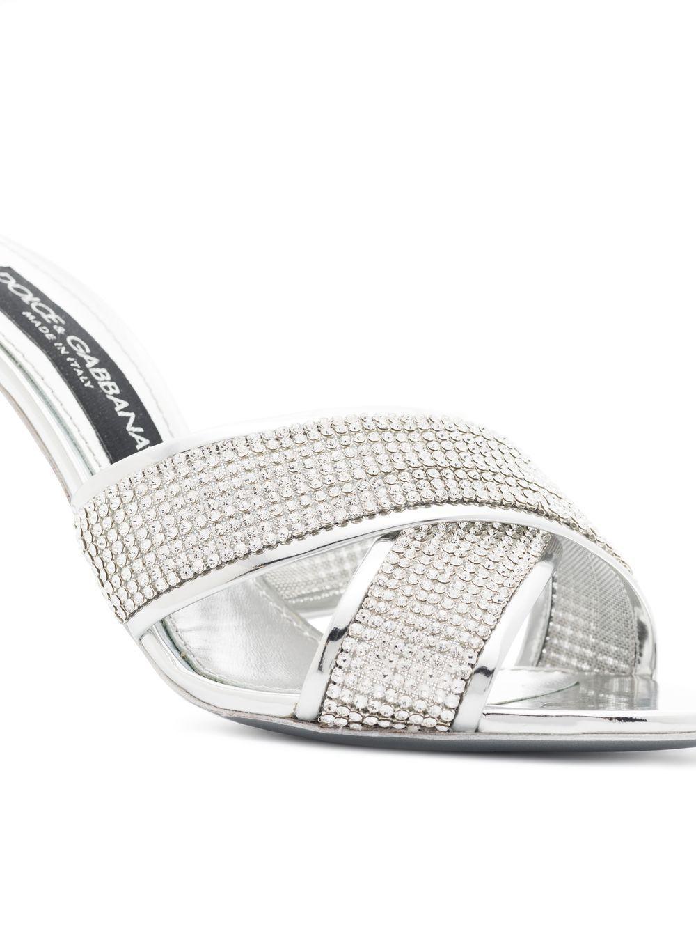 DOLCE & GABBANA Keira Crystal-embellished Leather Mules In Silver Product Image