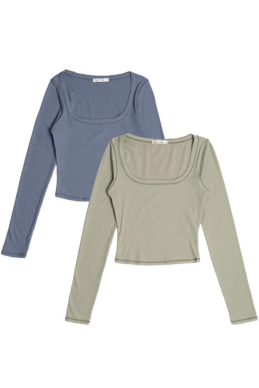 Ribbed Contrast Stitch Long Sleeve Top Product Image