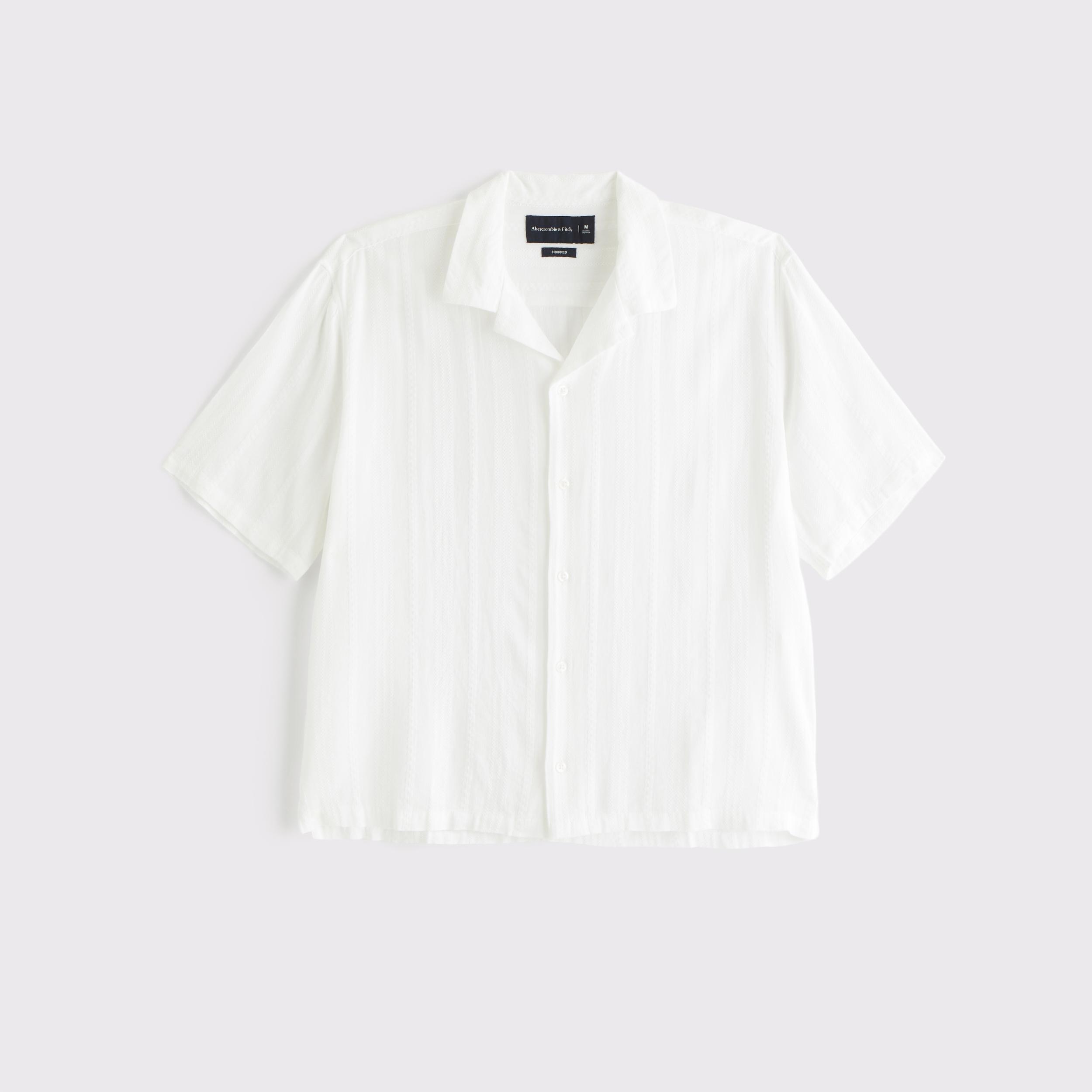 Camp Collar Cropped Button-Up Shirt Product Image