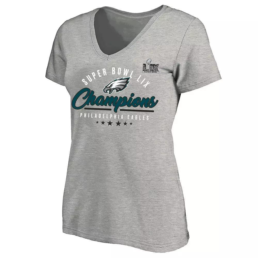 Women's Fanatics  Heather Gray Philadelphia Eagles Super Bowl LIX Champions Plus Size Prestigious Run Tri-Blend V-Neck T-Shirt, Size: 3XL, Grey Product Image