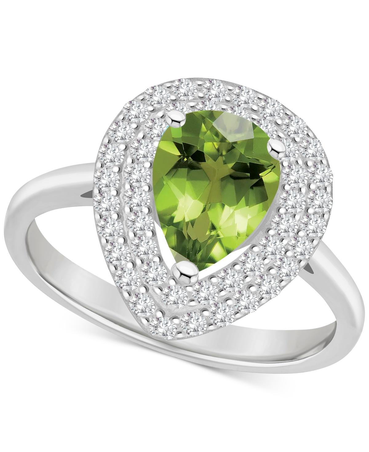 Celebration Gems Sterling Silver Teardrop Peridot & White Topaz Double Halo Ring, Womens Product Image