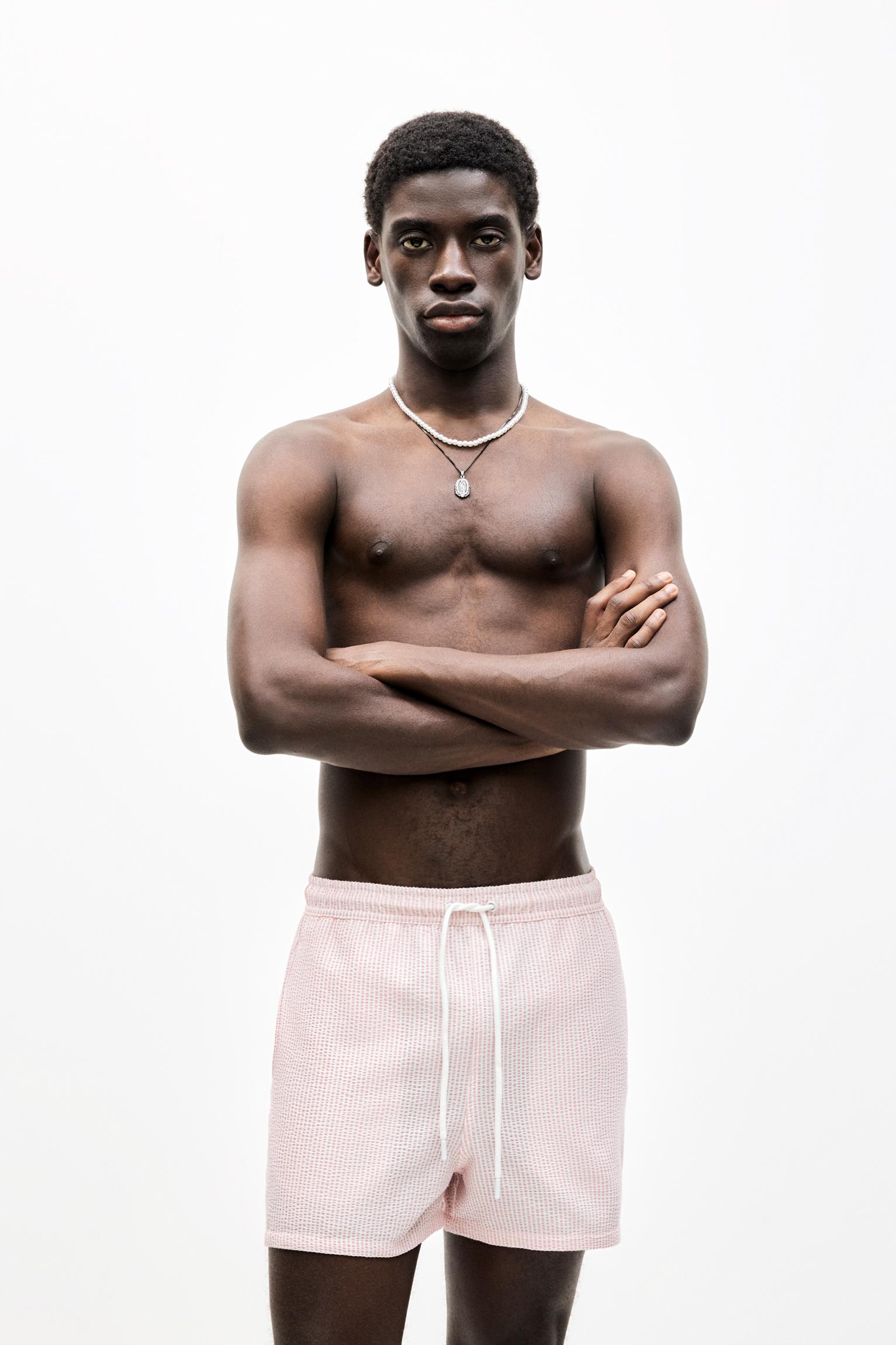 Striped seersucker swimming trunks Product Image