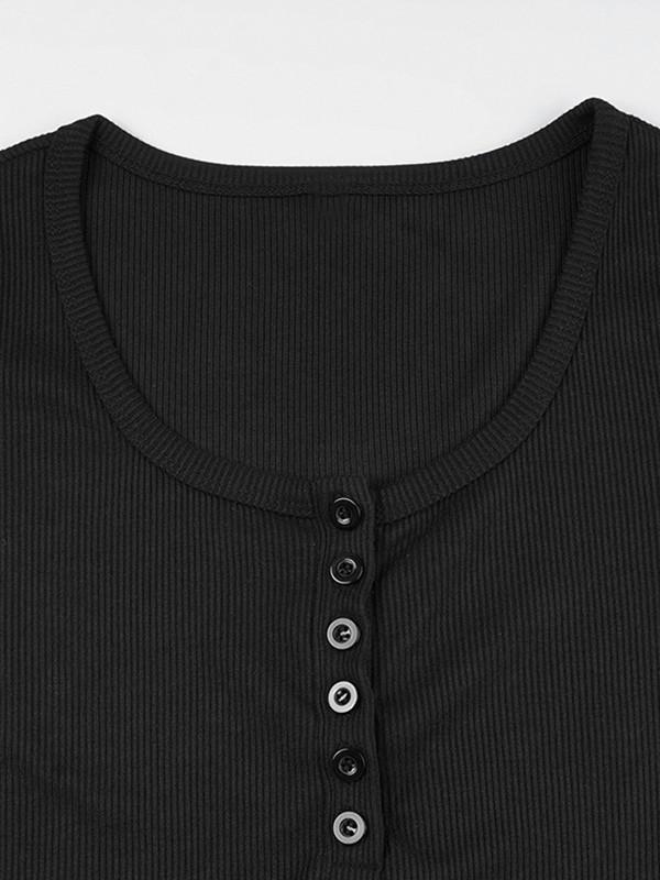 Short Sleeve Button Up Ribbed Top Product Image