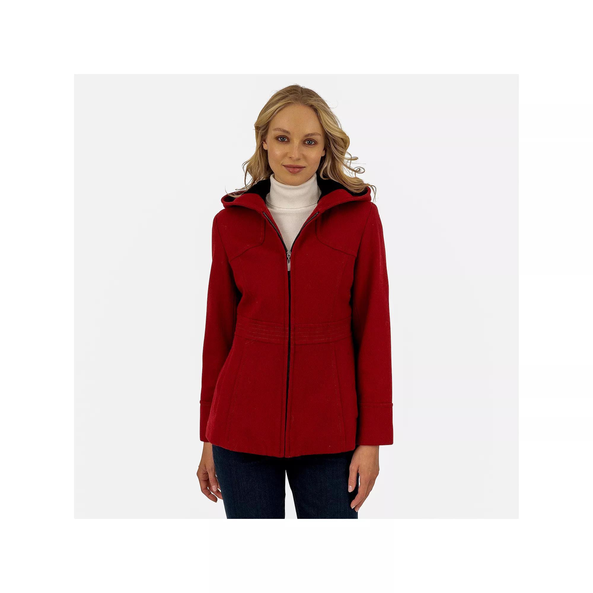 Petite Fleet Street Wool Blend Hooded Zip Up Jacket, Womens Product Image