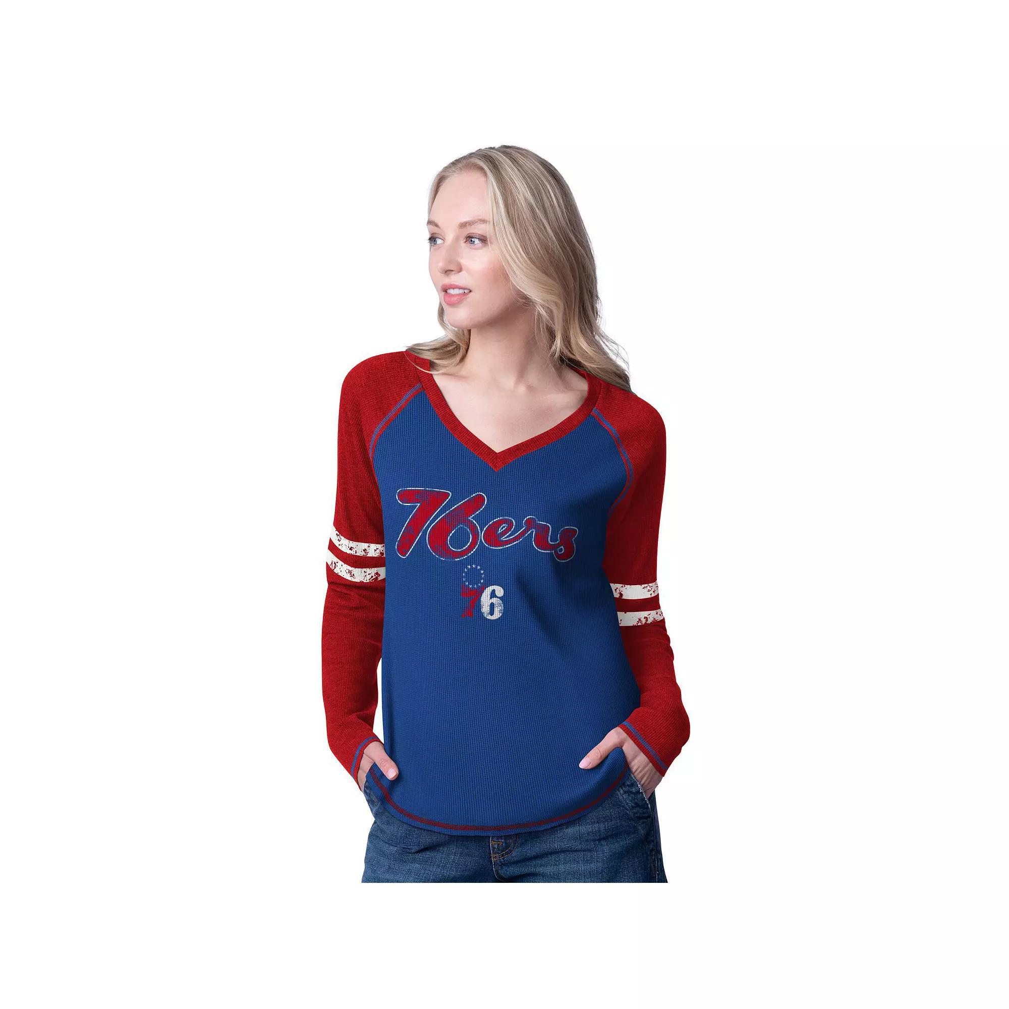 Women's G-III 4Her by Carl Banks Royal/Red Philadelphia 76ers Winner Waffle Knit Thermal Long Sleeve Tri-Blend T-Shirt, Size: Medium, 76r Blue Product Image