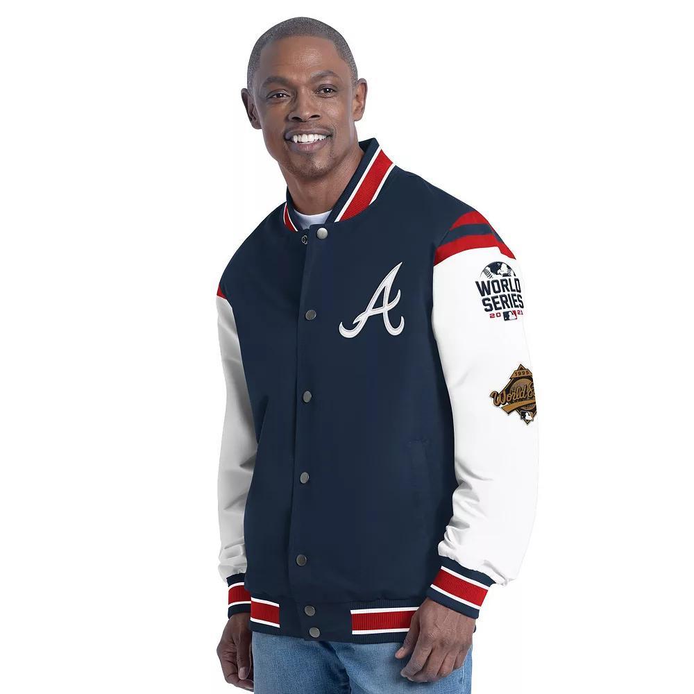 Men's G-III Sports by Carl Banks Navy Atlanta Braves Recruit Commemorative Full-Snap Varsity Jacket,  Product Image