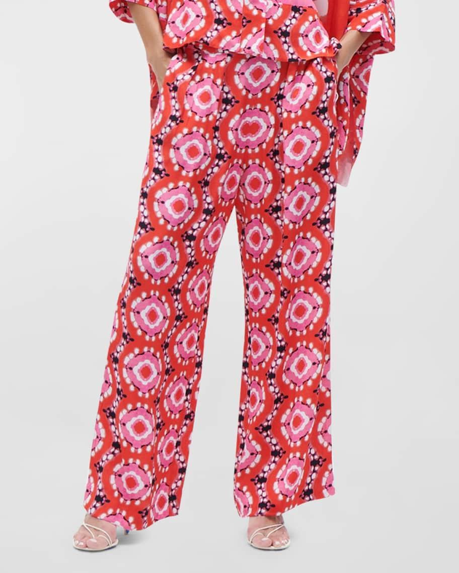 Charlotte Abstract-Print Pleated Wide-Leg Pull-On Pants Product Image