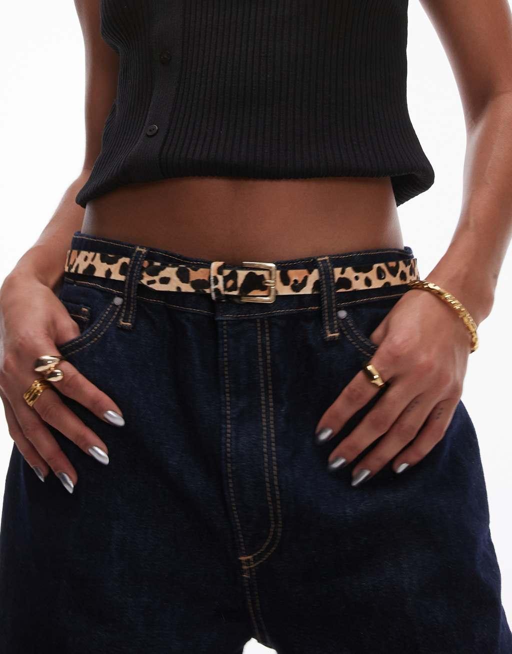 Mango leopard print belt in brown Product Image