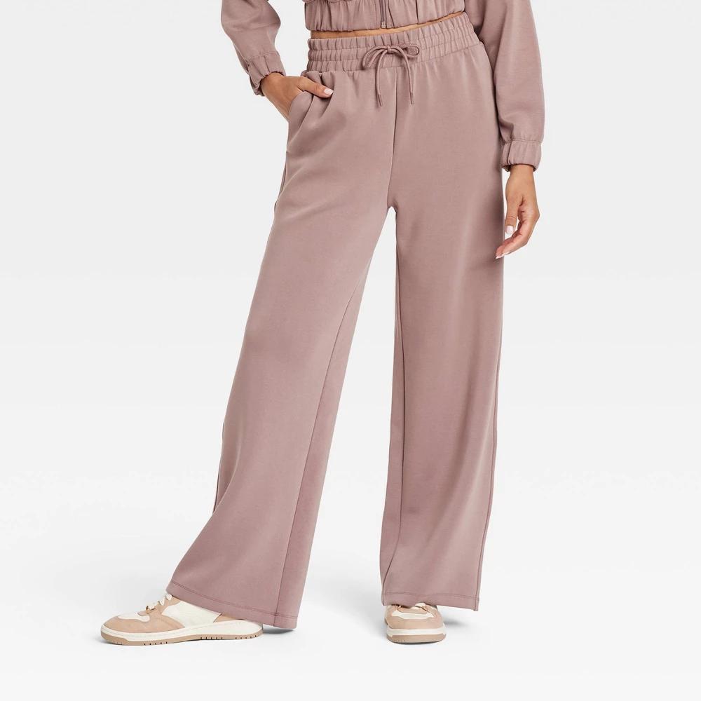 Women's Airy Sleek High-Rise Wide Leg Sweatpants - All In Motion™ Light Brown M Product Image