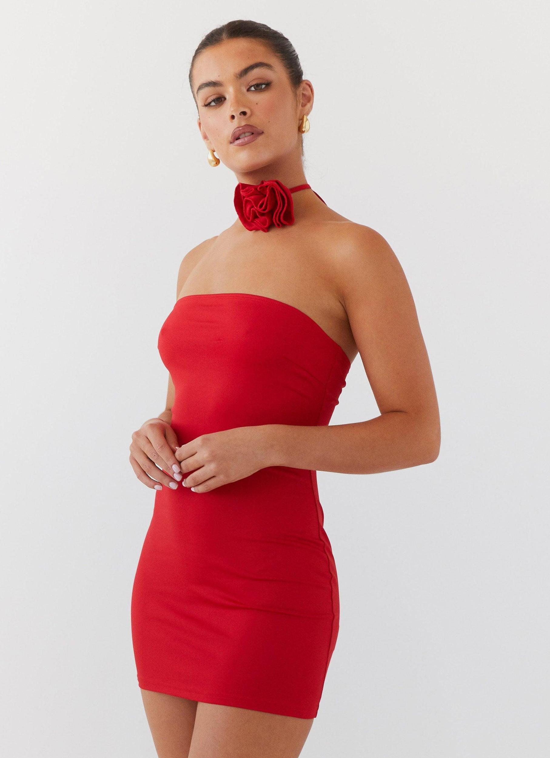 Ruby Glamour Rose Mini Dress - Rouge Red Product Image