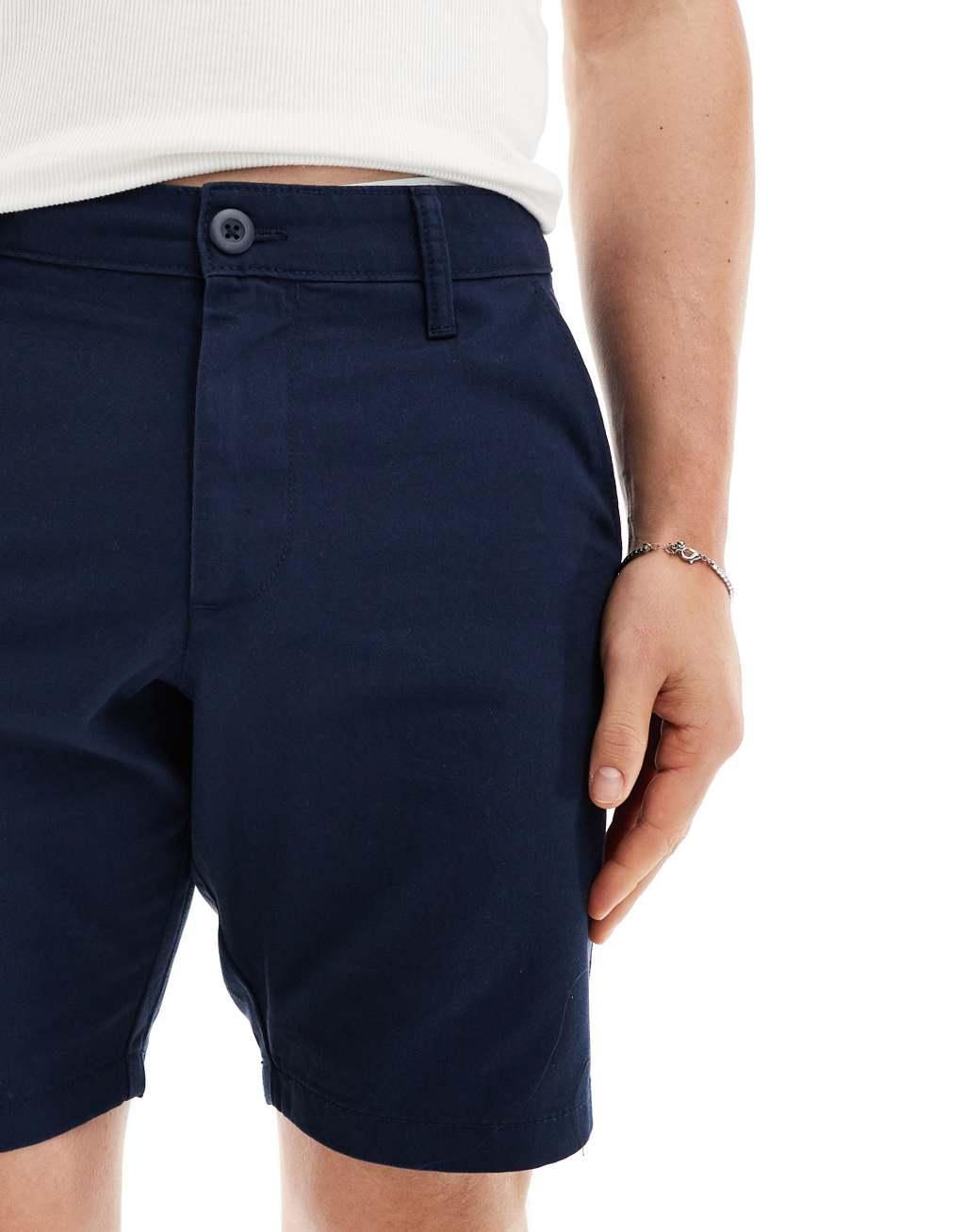 ASOS DESIGN 2 pack slim stretch chino shorts in black and navy save Product Image