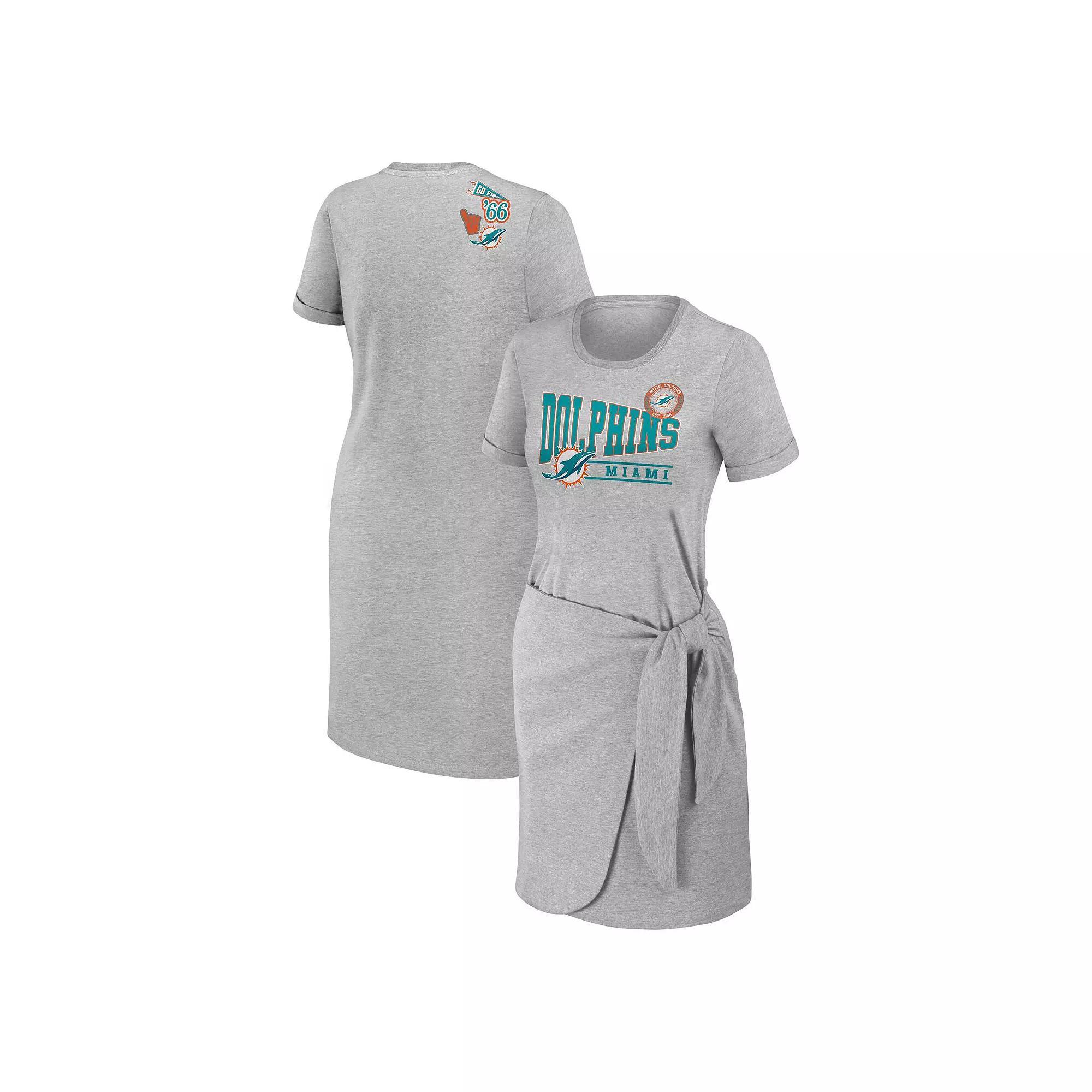 Women's WEAR by Erin Andrews Heather Gray Miami Dolphins  Knotted T-Shirt Dress, Size: 2XL, Grey Product Image