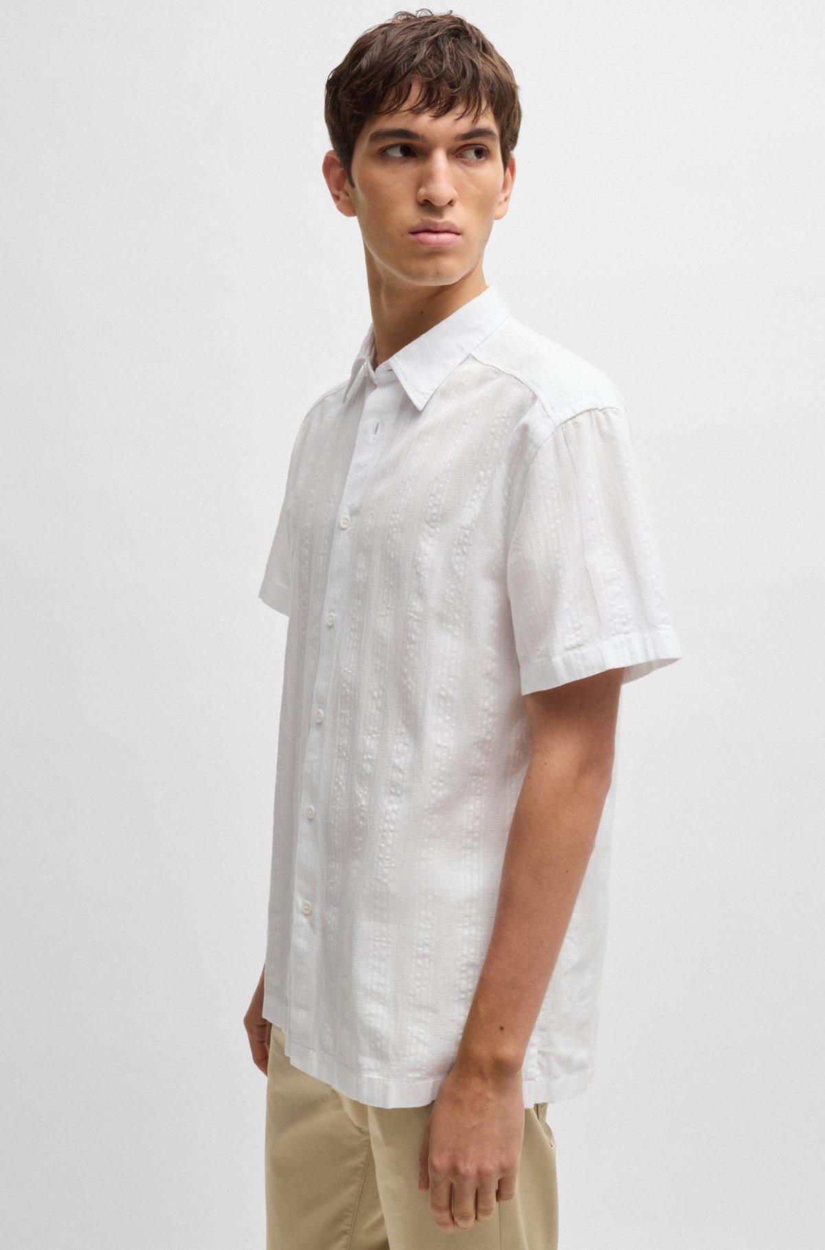 BOSS - Relaxed-fit shirt in striped cotton - White Product Image
