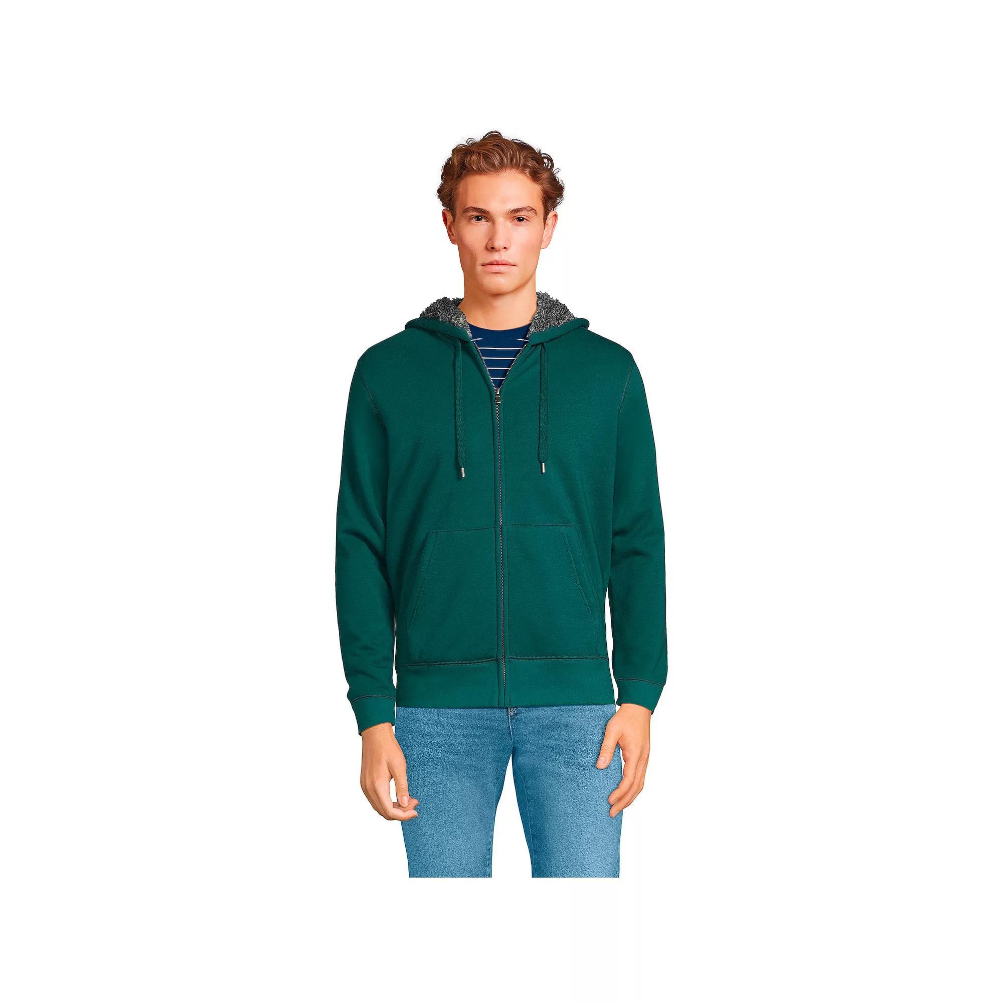 Men's Lands' End Serious Sweats Full-Zip Sherpa Hoodie, Size: Medium, Deep Balsam Product Image